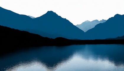 landscape view of the silhouettes of the mountains near the lake texture of plaster in monochrome blue tones