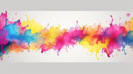 An abstract image created by hand with vibrant and lively ink and watercolor textures on a white paper background The artwork consists of paint leaks and ombre effects resulting in a colorfu