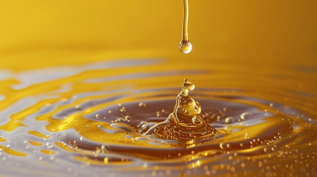 water drop Honey drop with air bubbles, oil with a honey drop, oil background, golden color water or oil background, water background, oil background, oil banner, oil ads 