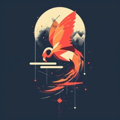 T-shirt design featuring representation of a flaming bird
