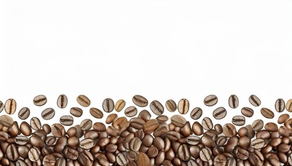 panoramic coffee beans border isolated on white background with copy space