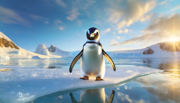 a cute penguin on ice in the wild
