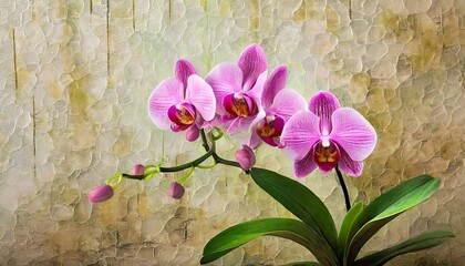 pink orchid on the textured wall mural wallpaper for internal printing