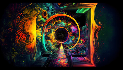 Abstract colorful psychedelic acid trip portal. Generative AI.