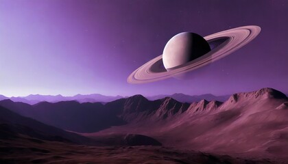 sci fi landscape with mountains and saturn planet moon and planet on background purple colors elements of this image furnished by nasa