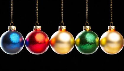 Fototapeta na wymiar png colorful glossy baubles isolated on background christmas ornaments balls hanging in a row