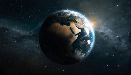 Obraz na płótnie Canvas earth planet in dark outer space on background wide high resolution sci fi wallpaper elements of this image furnished by nasa