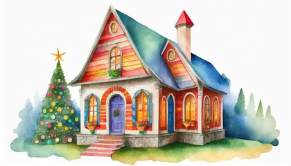 fairtale house for story books on white background watercolors fantasy dream christmas kids books story books