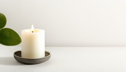 Fototapeta na wymiar natural fragranced white soy candle interiors for lofts with a minimalist style a closeup of the text copy area
