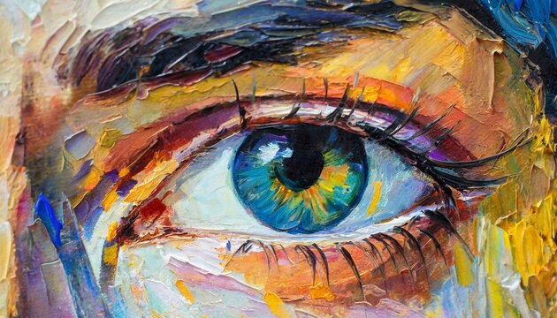photo realistic illustration of human eye oil draw oil painting in colorful colors conceptual abstract picture of the eye