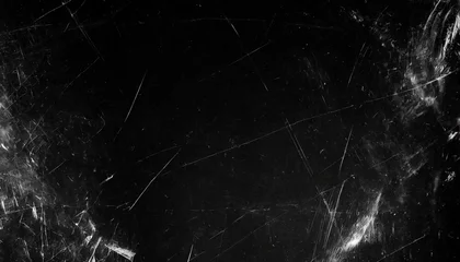 Fotobehang white scratches and dust on black background vintage scratched grunge plastic broken screen texture scratched glass surface wallpaper space for text © Kelsey