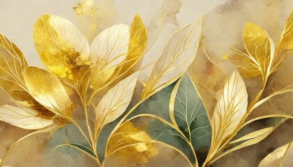 abstract art background vector luxury minimal style wallpaper with golden line art flower and botanical leaves organic shapes watercolor vector background for banner poster web and packaging