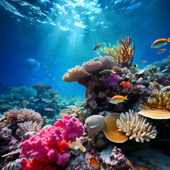 Fototapeta na wymiar Vibrant underwater coral reef with diverse marine life