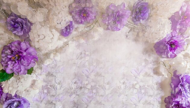 romantic background for wedding photo album with violet flowers and crystals decorative floral mural beautiful backdrop 