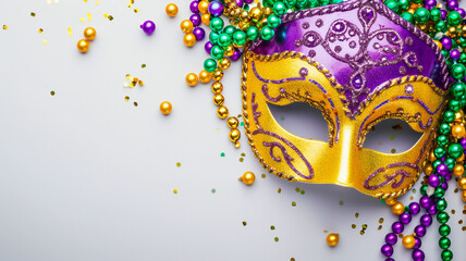 Mardi Gras carnival mask and beads