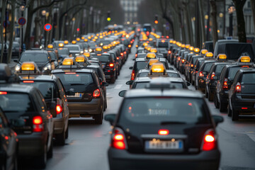 Taxi Drivers' Strike Causes Evening Gridlock on European City Streets - obrazy, fototapety, plakaty