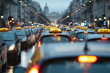 Fototapeta na wymiar Taxi Drivers' Demonstration Halts Traffic in European Capital