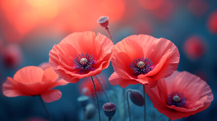 Naklejka premium Beautiful poppies flower background