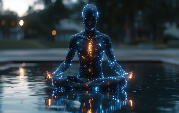 A spirally swirling energy field around a meditating person.