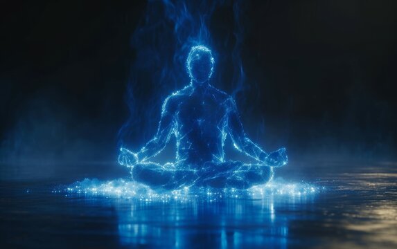 A spirally swirling energy field around a meditating person.