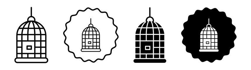 Bird cage set in black and white color. Bird cage simple flat icon vector