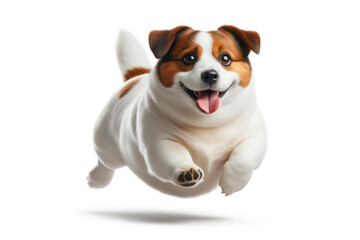 Fat Jack Russell Terrier dog run isolated on solid white background. ai generative