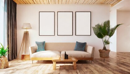 mock up posters in the interior in the style of lagom 3d rendering