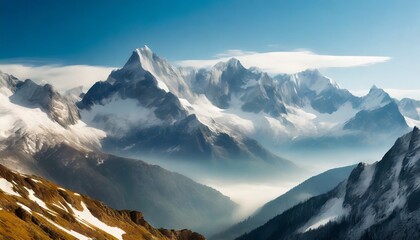 majestic mountain peaks with snow capped summits cut out