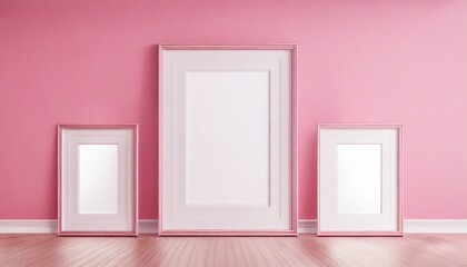 mock up frame in home interior blank picture frame set isolated on pink background style 3d render