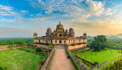 Fototapeta na wymiar panoramic photo of jahangir mahal orchha madhya pradesh india