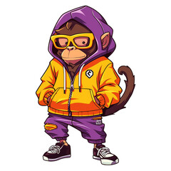Naklejka premium Trendy monkey boy cartoon. Monkey boy wearing hoodie and glasses