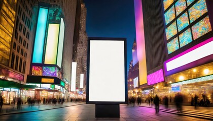 a blank billboard stands out in the colorful vibrancy of times square new york waiting for a...