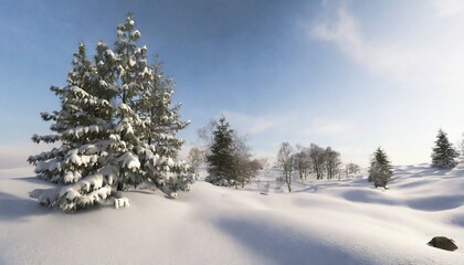 snow covered trees on snow covered landscape
