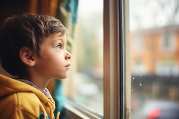 pupil watching raindrops on a window, zoned out