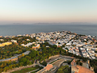 Rhodes island New town and bay skyline on a beautiful clear day