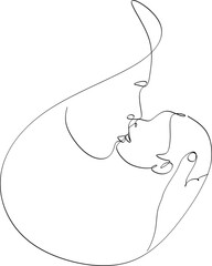 Abstract mother with a child in continuous one line drawing art style. Mother`s Day card. Woman hugging her baby. Happy motherhood concept. Modern vector illustration