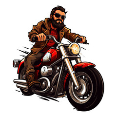 Man riding a motorbike. a man with a mustache and beard is riding a motorbike