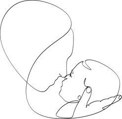 Abstract mother with a child in continuous one line drawing art style. Mother`s Day card. Woman hugging her baby. Happy motherhood concept. Modern vector illustration