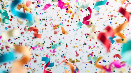 Obraz premium Vibrant Celebration: Colorful Confetti Streamers in Mid-Air