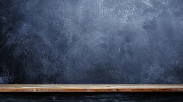 Empty Chalkboard Texture with Wooden Shelf for Education and Message Display