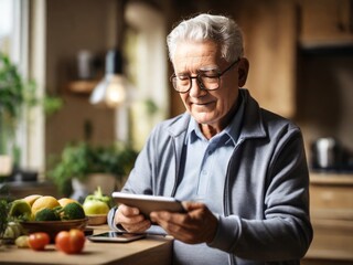 senior person with tablet computer
