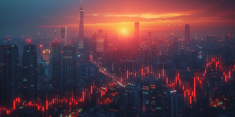 Digital City Lights: A vibrant and dynamic fusion of technology, business, and digital elements, featuring a captivating interplay of lights against a backdrop that seamlessly integrates data, finance