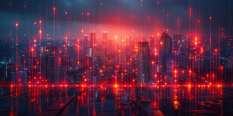 Digital City Lights: A vibrant and dynamic fusion of technology, business, and digital elements, featuring a captivating interplay of lights against a backdrop that seamlessly integrates data, finance