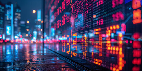 Digital City Lights: A vibrant and dynamic fusion of technology, business, and digital elements, featuring a captivating interplay of lights against a backdrop that seamlessly integrates data, finance