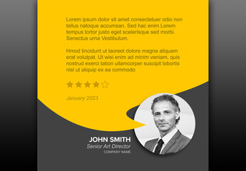 Person dark quote testimonial or review template with big speech bubble and photo