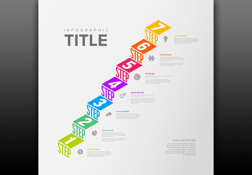 Seven Isometry steps template in - multipurpose diagonal infographic
