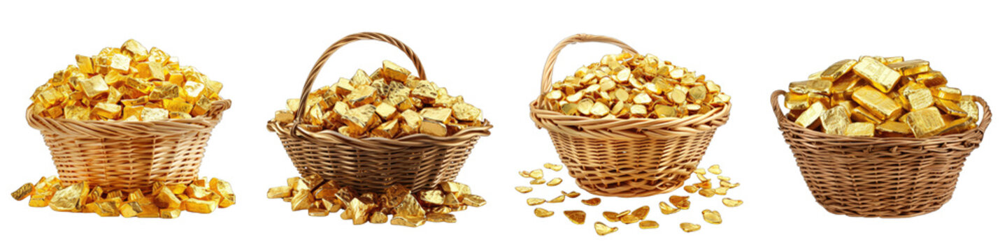 Basket of Gold Flower Pile Of Heap Of Piled Up Together Hyperrealistic Highly Detailed Isolated On Transparent Background Png File
