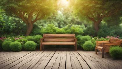 wooden bench in the park - obrazy, fototapety, plakaty
