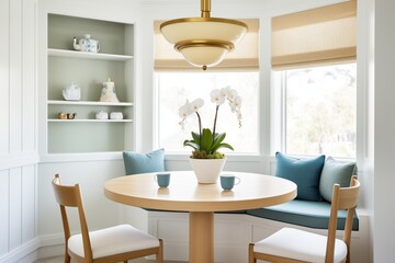 Fototapeta na wymiar a chic breakfast nook with a round wooden table