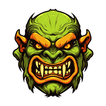 Green orc head icon. green orc logo mascot. Demon war monster generate Ai